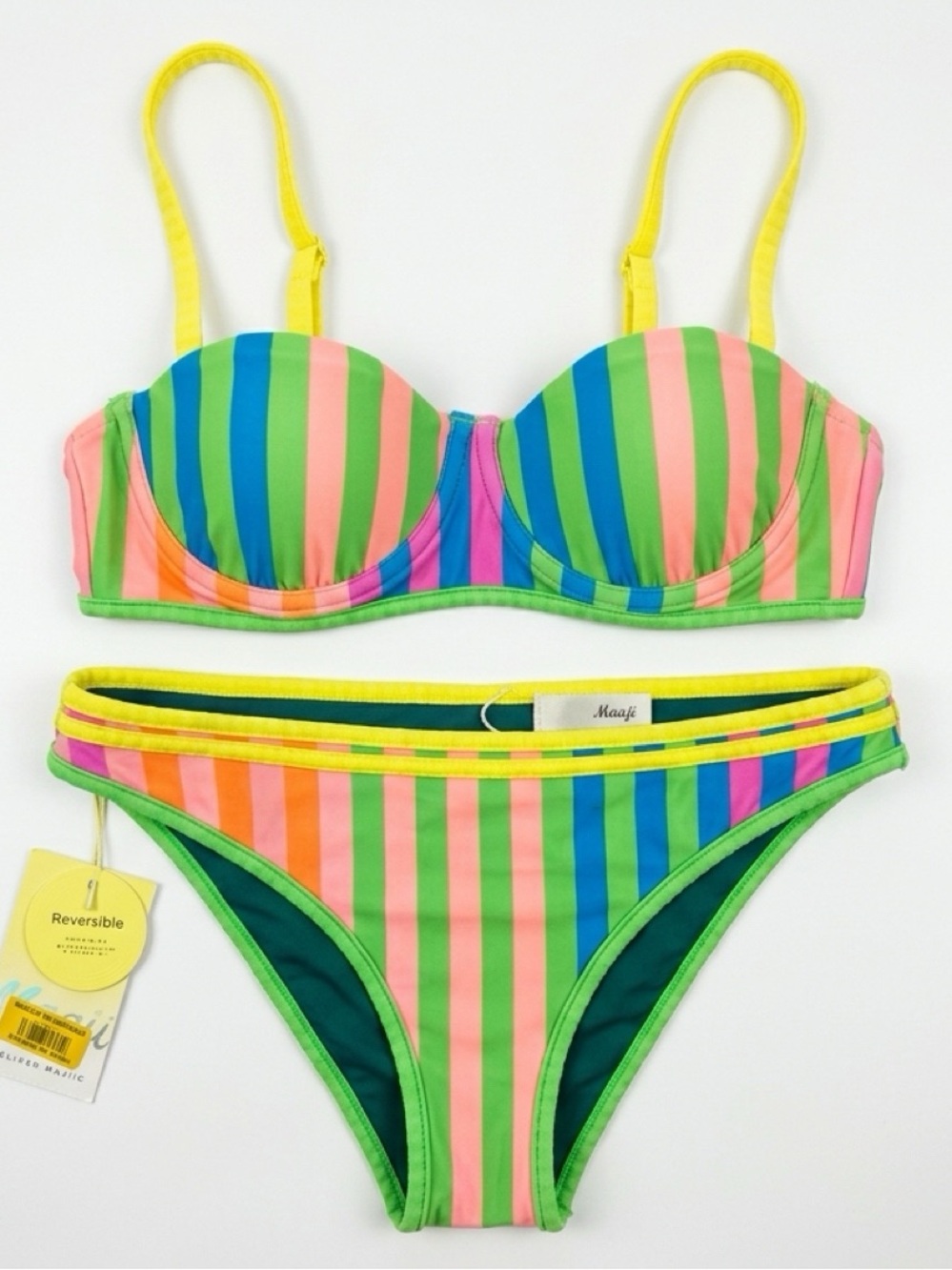 Maaji Multicolor Neon Stripe Bandeau Bikini - Pink, Green, Blue, Yellow